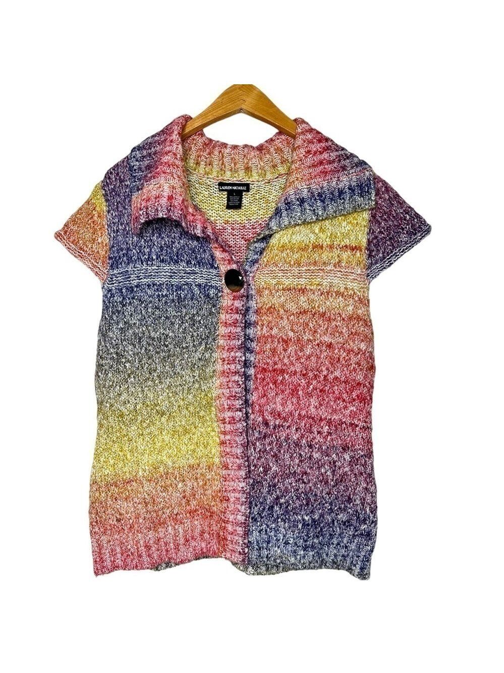 Lauren‎ Michelle Multi-Colored One Button Close Women’s Knit Sweater Size L
